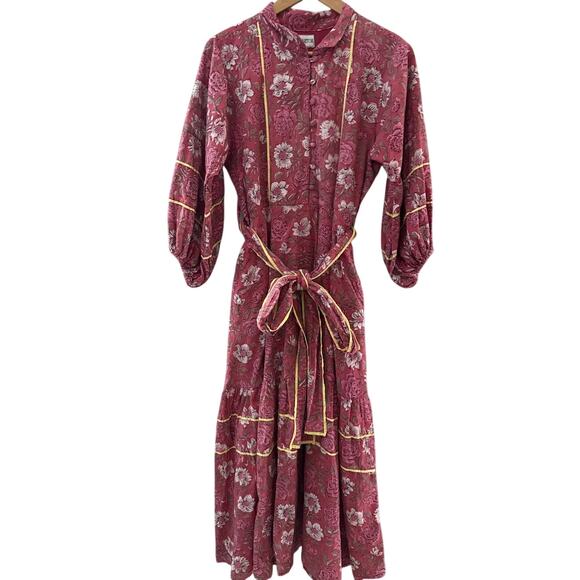 Sue Sartor Paloma Flounce Dress Midi Dress Pink Floral Size Small - Picture 11 of 11